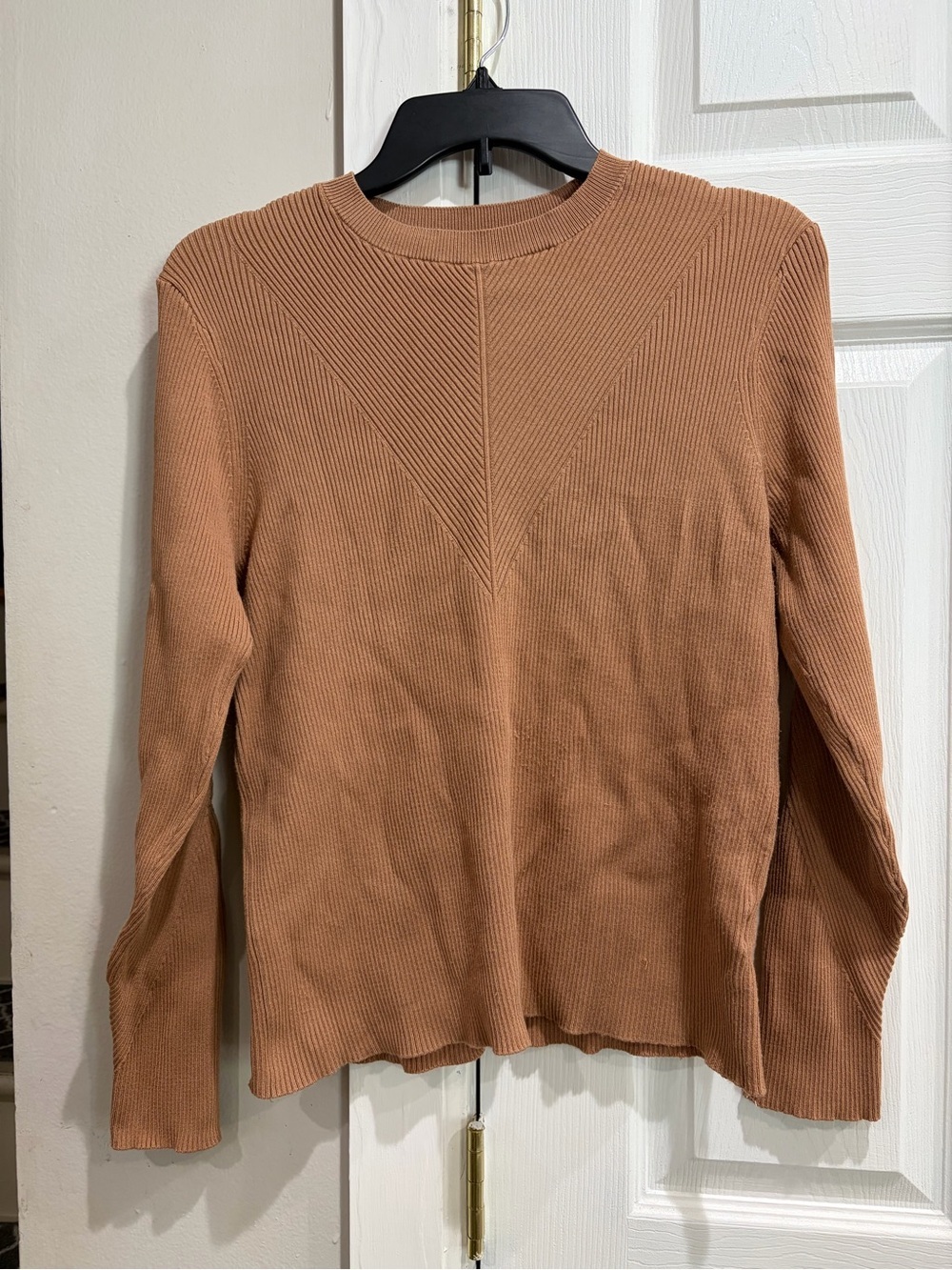 Nine West Ribbed Crewneck Sweater in Camel